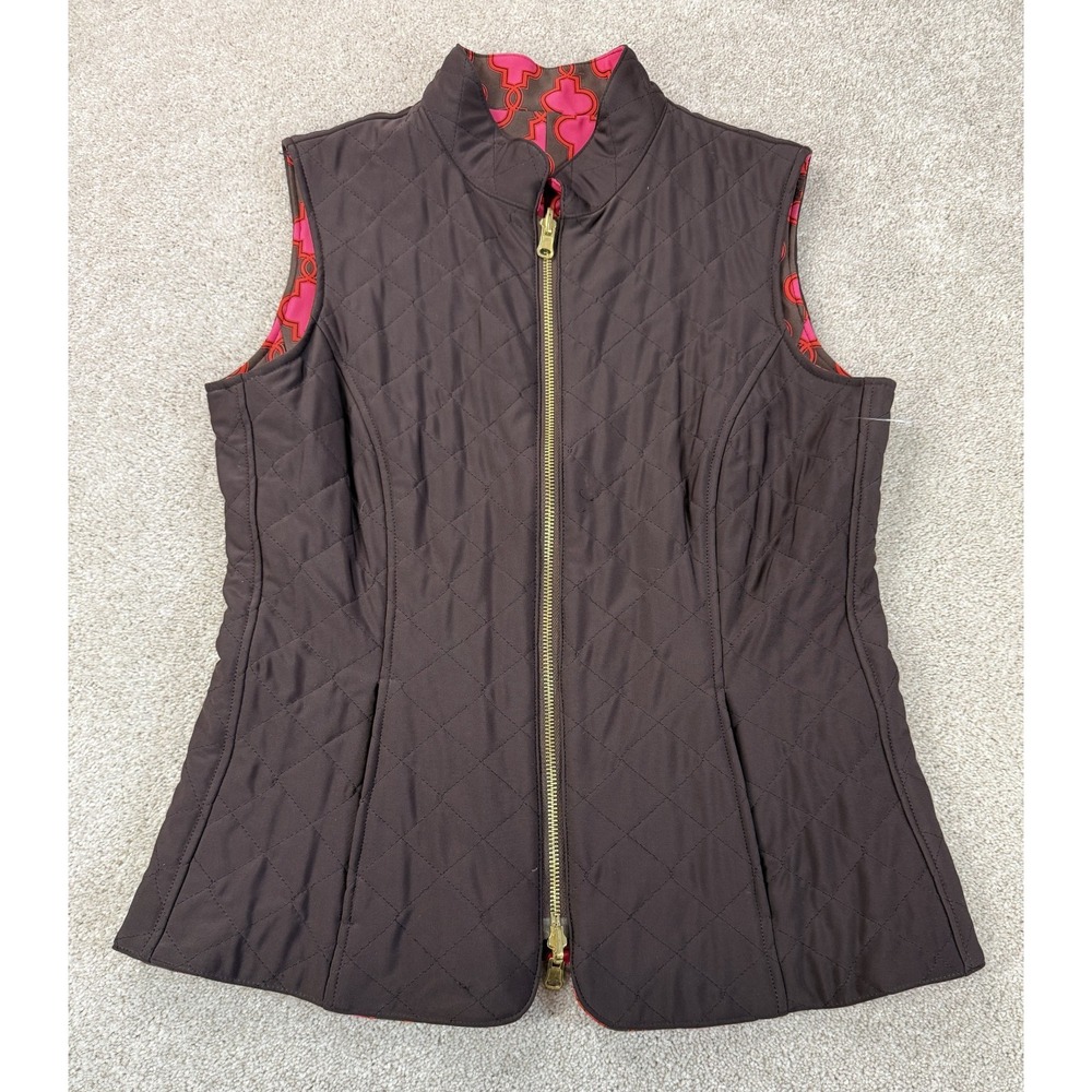 Jude Connally Reversible Vest Women's MEDIUM Brown Pink Quilted Geometric USA